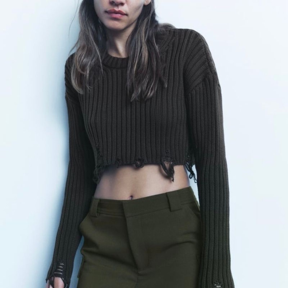 ZARA Ripped Cropped Knit Sweater